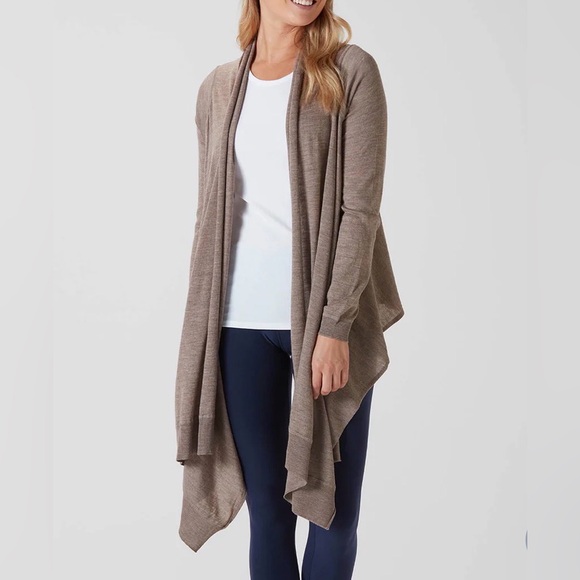 Moda international cashmere cotton Women\'s Tan Open Front wrap Cardigan Sz XL